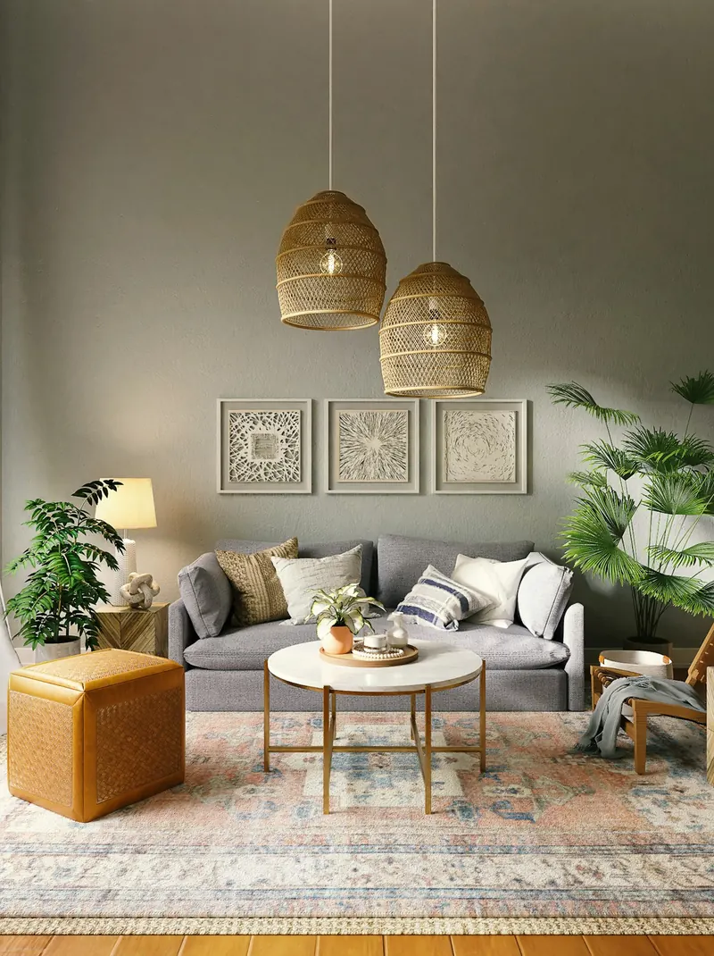 Salón en estilo cálido natural